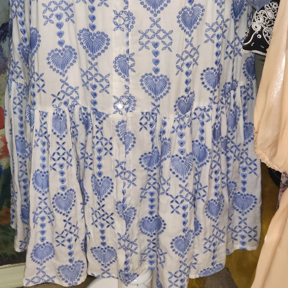 NWOT Johnny Was Jade Beau Eyelet Button-Down Tiered Midi Dress Boho Chic - Picture 12 of 14